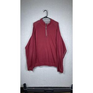 Tommy Bahama Sweater Mens Large Red Quarter Zip Mock Neck‎ Pullover Knit Casual